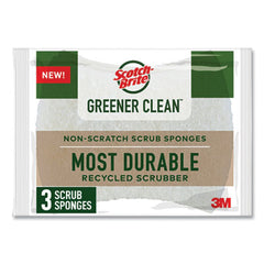 Scotch-Brite® Greener Clean™ Non-Scratch Scrub Sponge, 2.6 x 3.3, 0.7" Thick, White, 3/Pack