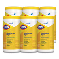 Clorox® Disinfecting Wipes, 1-Ply, 7 x 8, Lemon Fresh, White, 75/Canister, 6/Carton Cleaner/Detergent Wet Wipes - Office Ready