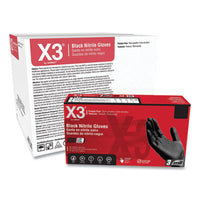 X3® by AMMEX® Industrial Nitrile Gloves, Powder-Free, 3 mil, Large, Black, 100/Box, 10 Boxes/Carton Disposable Work Gloves, Nitrile - Office Ready