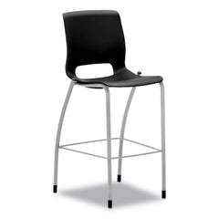HON® Motivate® Four-Leg Cafe Height Stool, Supports Up to 300 lb, 30" Seat Height, Onyx Seat, Onyx Back, Platinum Base