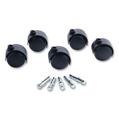 Master Caster® Deluxe Casters, Grip Ring Type B and Type K Stems, 2" Soft Polyurethane Wheel, Matte Black, 5/Set